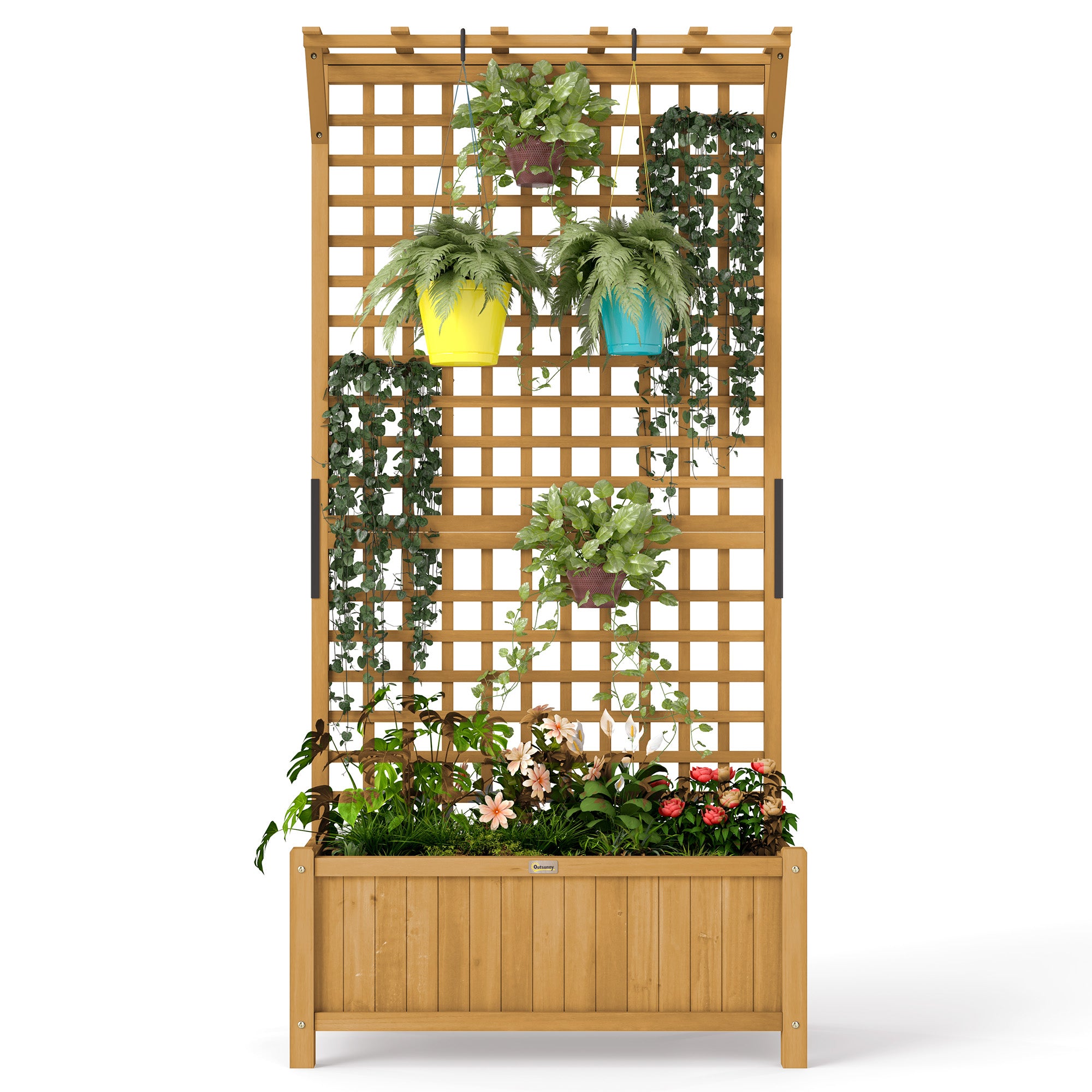 Wood Planter with Trellis for Vine Climbing, Raised Garden Bed, Privacy Screen for Backyard, Patio, Deck, Yellow Wooden Planter Boxes at Gallery Canada