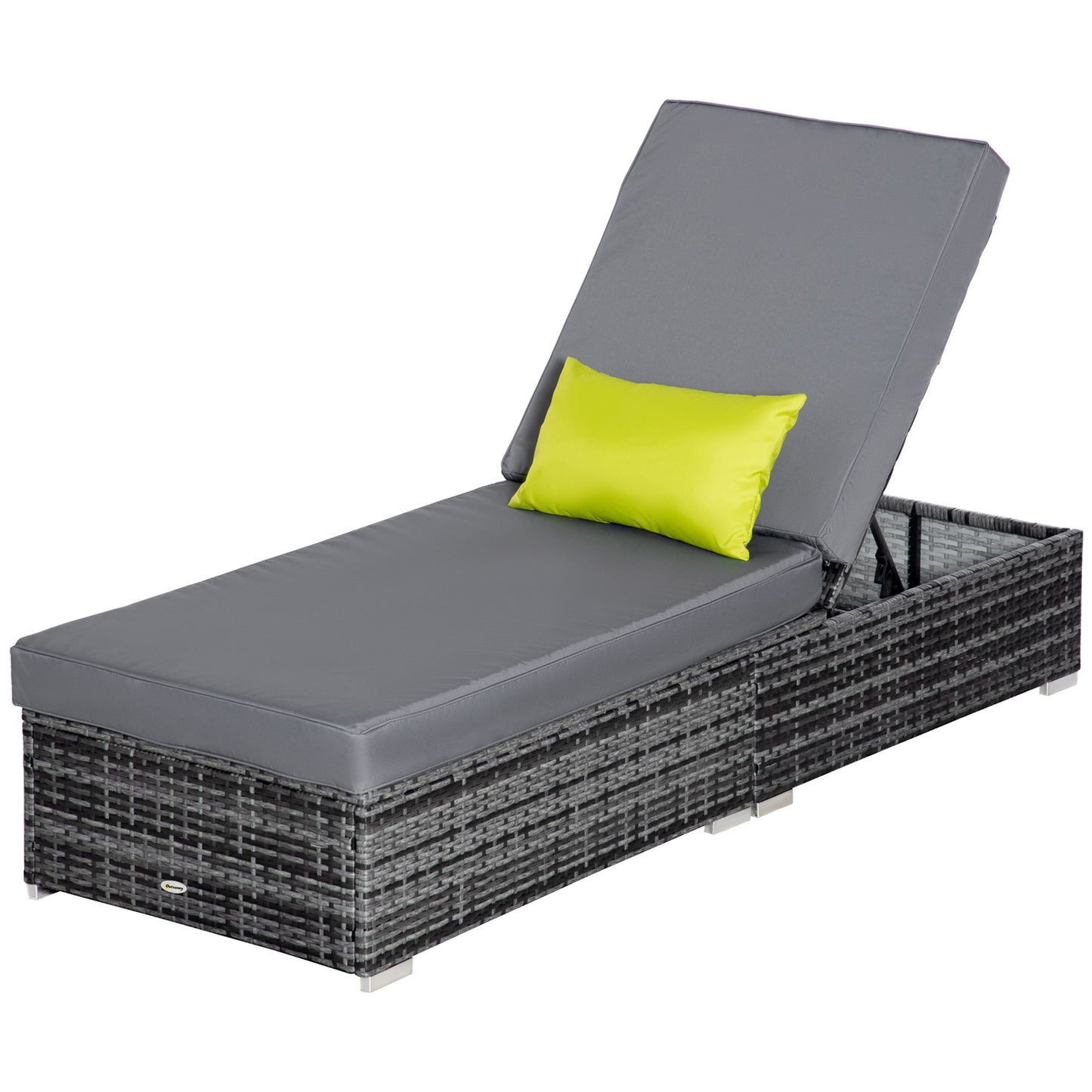 Adjustable Patio Wicker Lounger with Cushion & Pillow, Aluminum Frame, Grey Chaise Loungers   at Gallery Canada