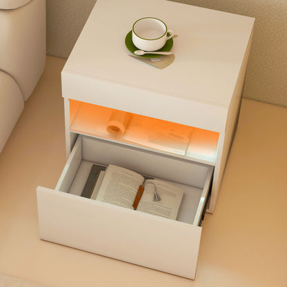 Nightstand with LED Lights, Small Bedside Table with Drawer and Open Shelf Bedside Tables   at Gallery Canada