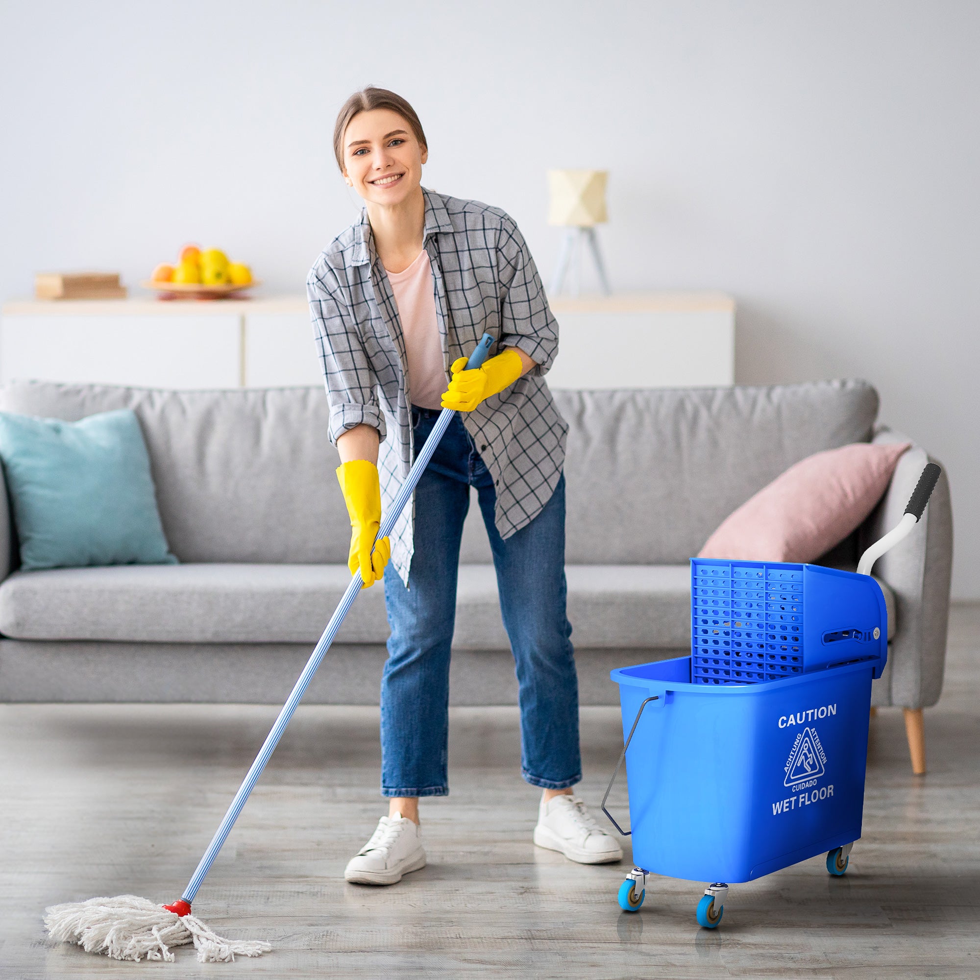 Mop Bucket with Wringer, Mop Bucket on Wheels for Floor Cleaning, 5 Gallon, Separate Dirty and Clean Water, Blue Household Supplies at Gallery Canada
