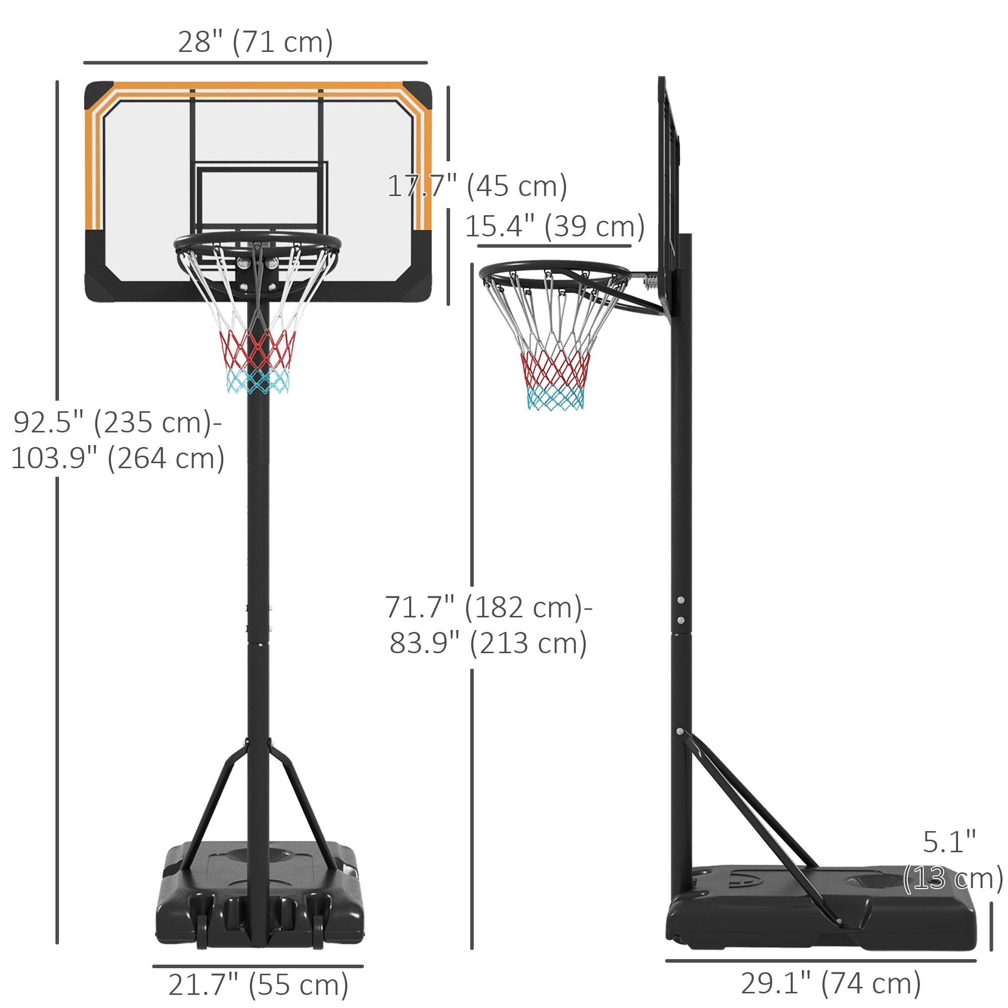 6-7ft Basketball Hoop, Freestanding Basketball System with 18