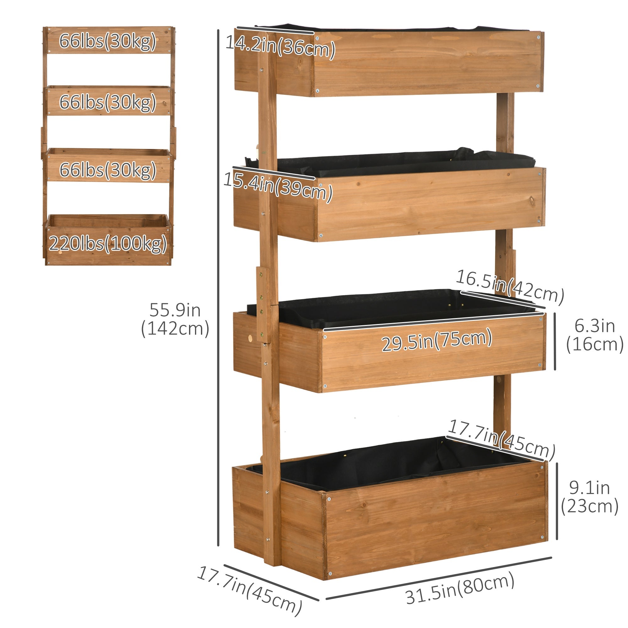 4-Tier Raised Garden Bed, Vertical Elevated Planter Rack with Non-woven Fabric, Wooden Raised Planter Boxes for Indoor and Outdoor Wooden Planter Boxes   at Gallery Canada