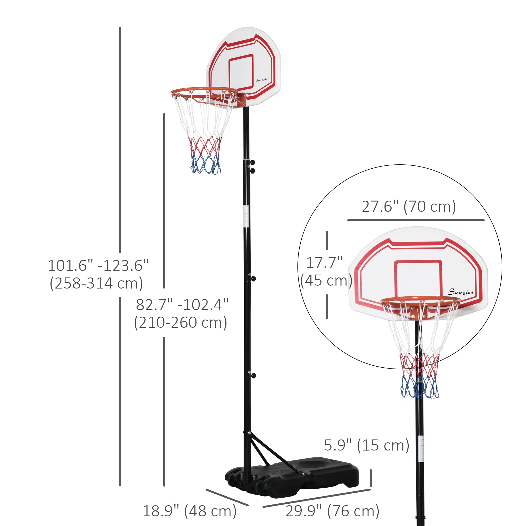 7-8.5ft Basketball Hoop, Freestanding Basketball System with 27.5