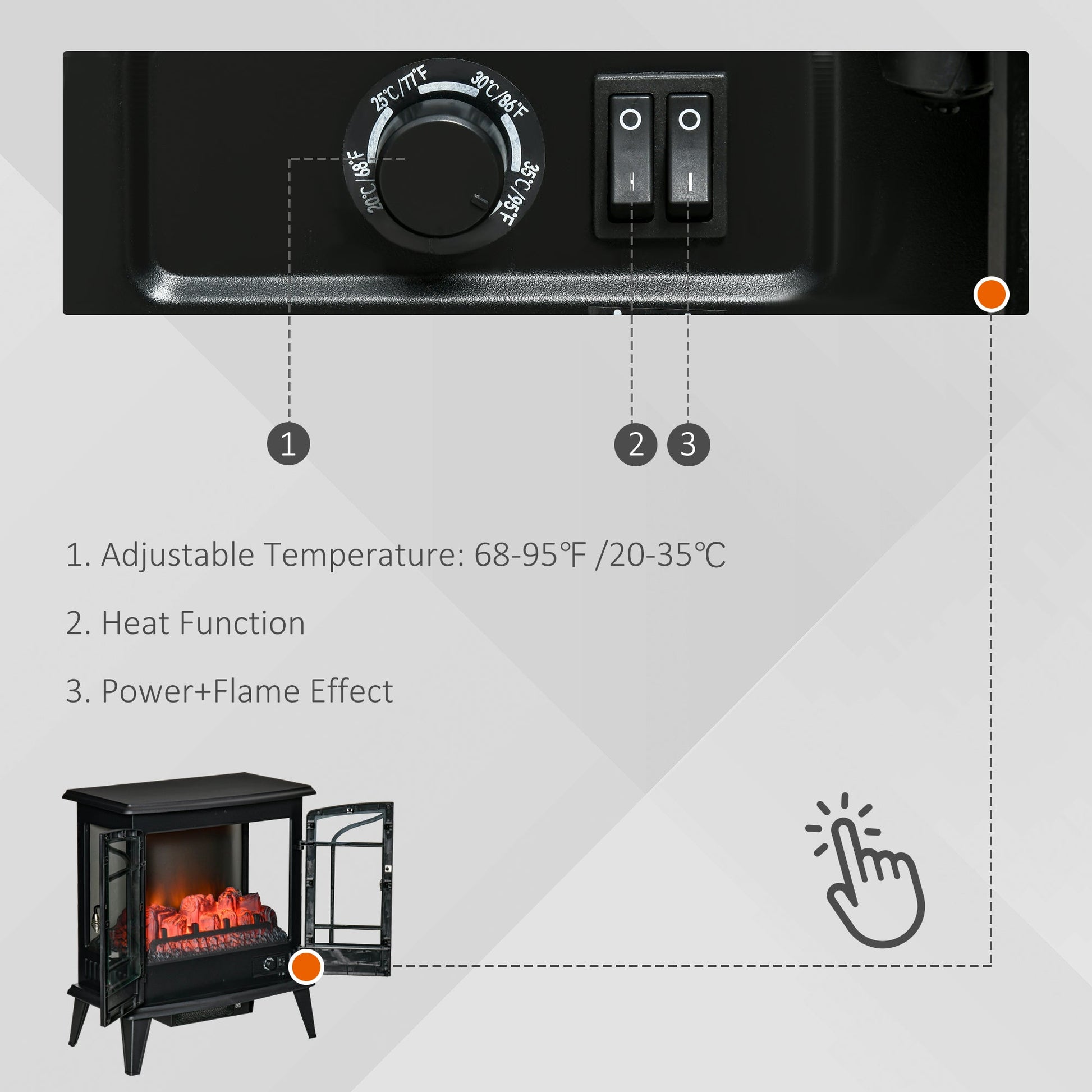 Electric Fireplace Stove, Freestanding Indoor Heater with Realistic Flame Effect, Adjustable Temperature and Overheat Protection, Black Electric Fireplaces   at Gallery Canada