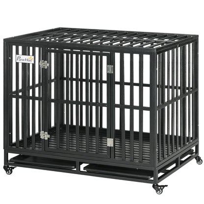 45" Heavy Duty Steel Dog Crate Kennel Pet Cage with Wheels for Convenient Access Anti-Pinching Floor, Black Houses, Kennels & Pens Black  at Gallery Canada