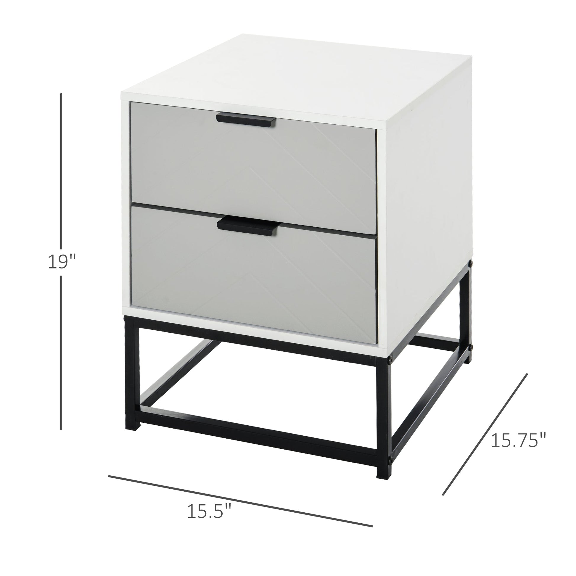 Bedside Table with 2 Drawer Storage Unit, Unique Shape Nightstand with Metal Base for Bedroom Bedside Tables Multi Colour  at Gallery Canada