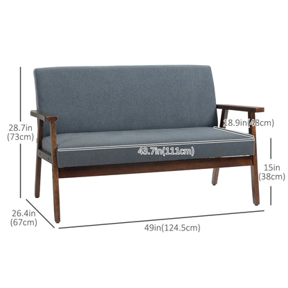 Compact Loveseat Sofa Couch Linen Fabric Double Seat Sofa with Rubber Wood Frame Dark Grey 2-Seater Sofas   at Gallery Canada