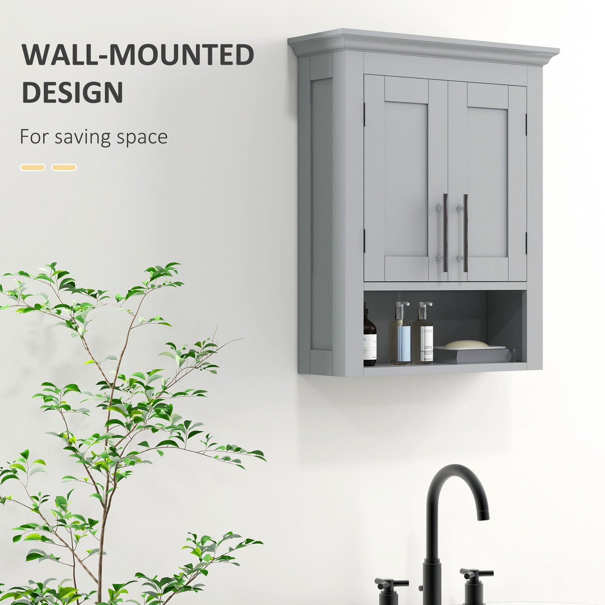 Bathroom Wall Cabinet, Medicine Cabinet, Over Toilet Storage Cabinet with Shelf for Living Room and Entryway, Grey Wall Mounted Cabinets   at Gallery Canada