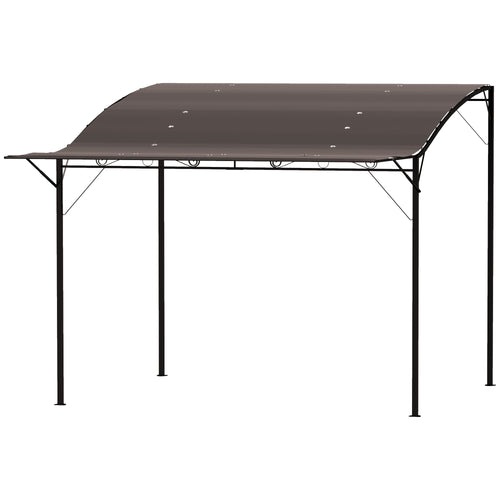 10x8ft Patio Metal Gazebo with Extendable Side Awning, Outdoor Shelter Shade Canopy Deck Awning, Brown
