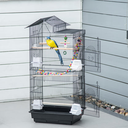 39" Bird Cage for Budgie, Cockatiel, Conure, Small Birds, with Ladder, Swing, Toys, Perches, Tray, Feeding Bowls, Handle Bird Cages Black  at Gallery Canada