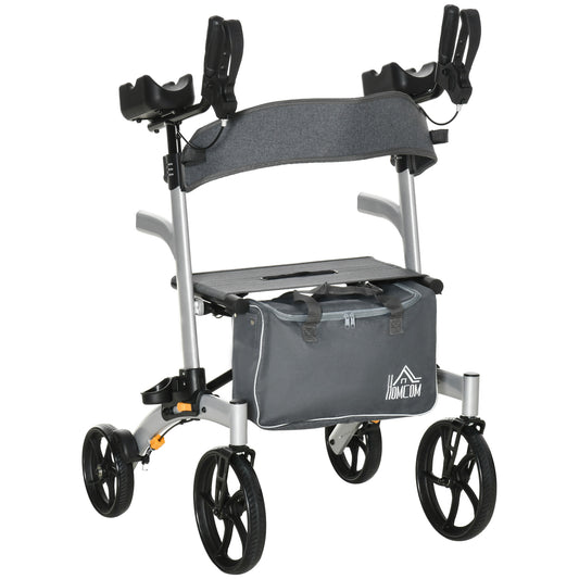 Aluminum Upright Walker with 10'' Wheels, Seat and Backrest, Folding Collator Walker with Storage Bag, Silver - Gallery Canada
