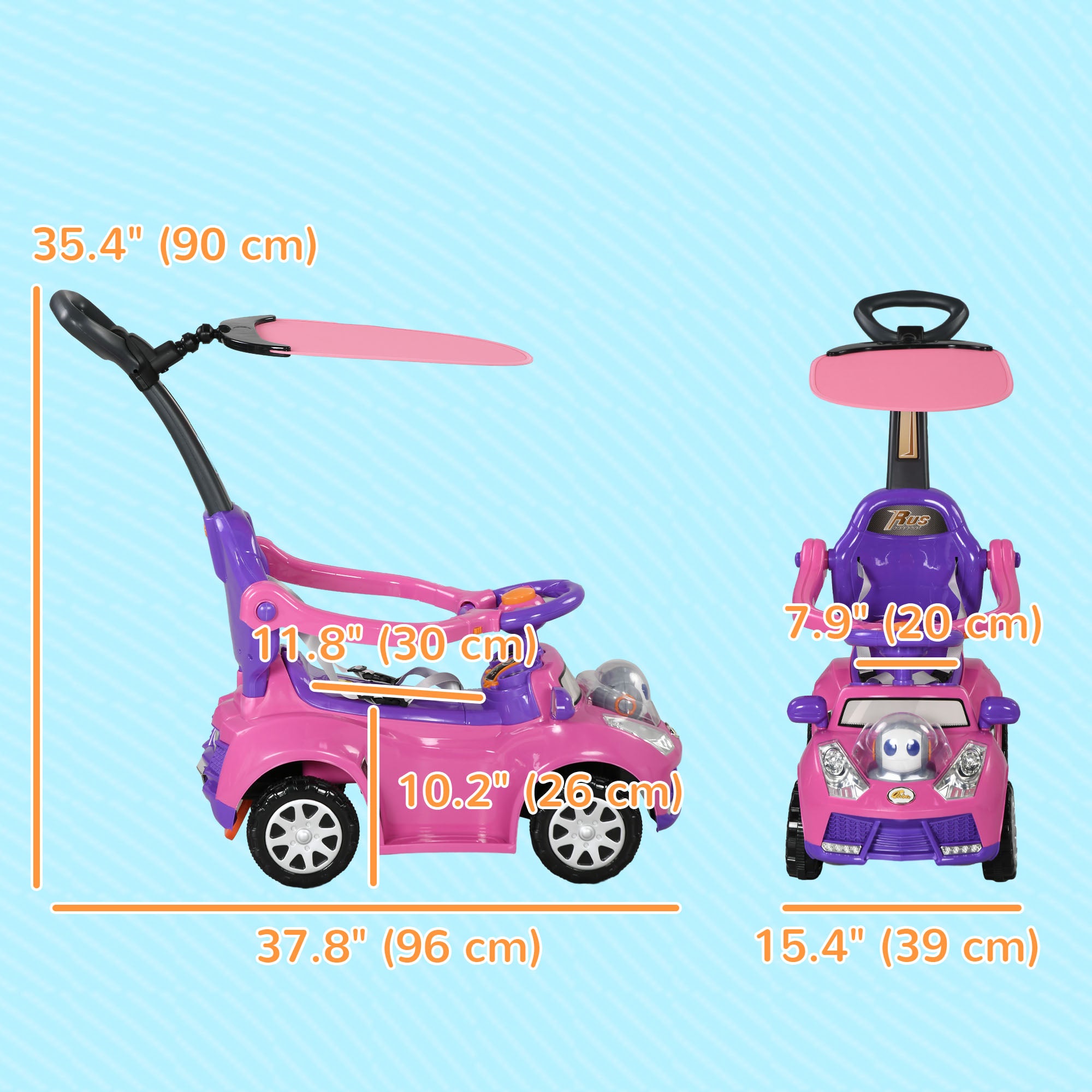 3 in 1 Kids Push Car Toddler Sliding Car, Foot to Floor Design with Music, Light, Handle, Removable Canopy, Pink Push Cars for Toddlers at Gallery Canada