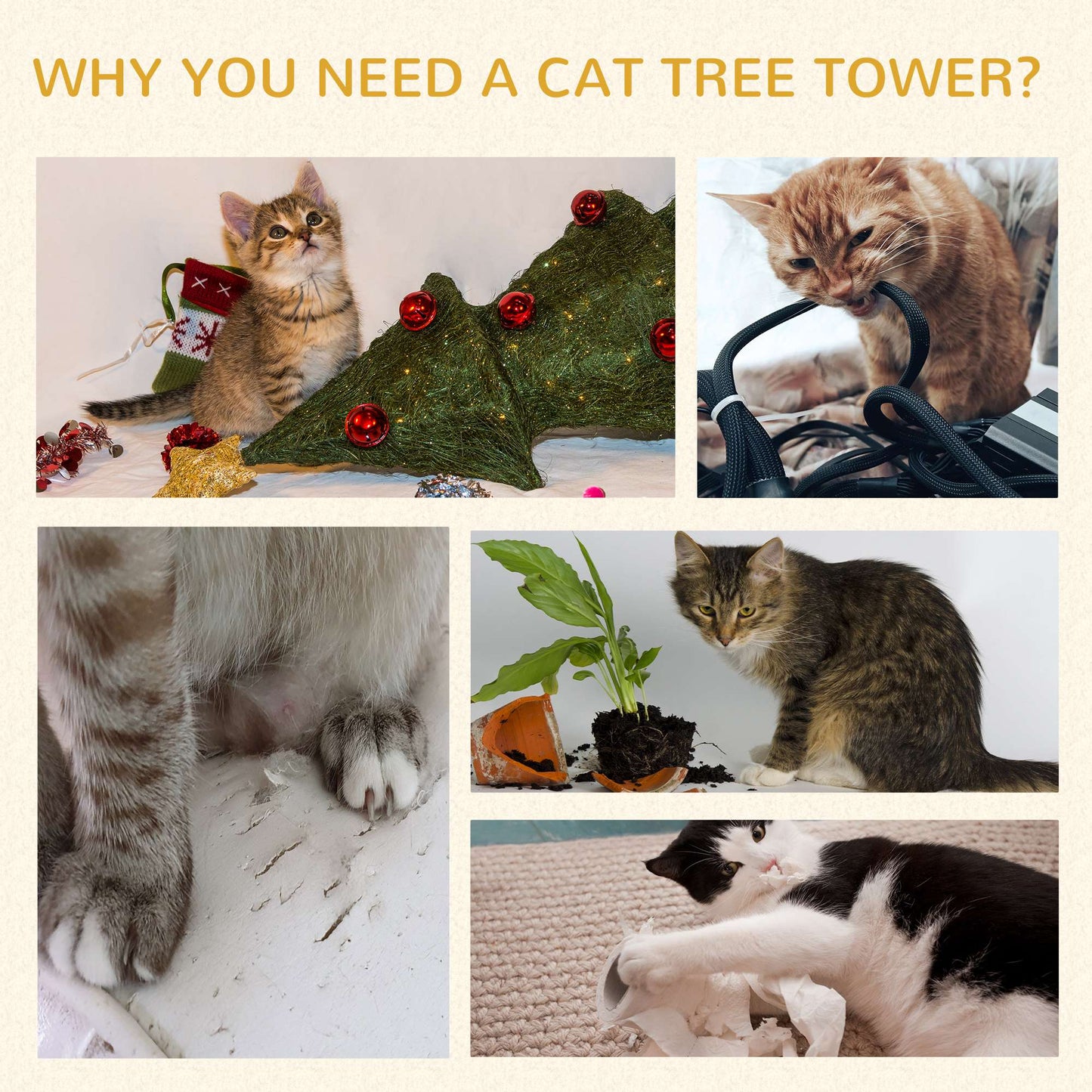 37.8” Cat Activity Tree Tower Center Scratching Pet Furniture Brown Cat Towers   at Gallery Canada