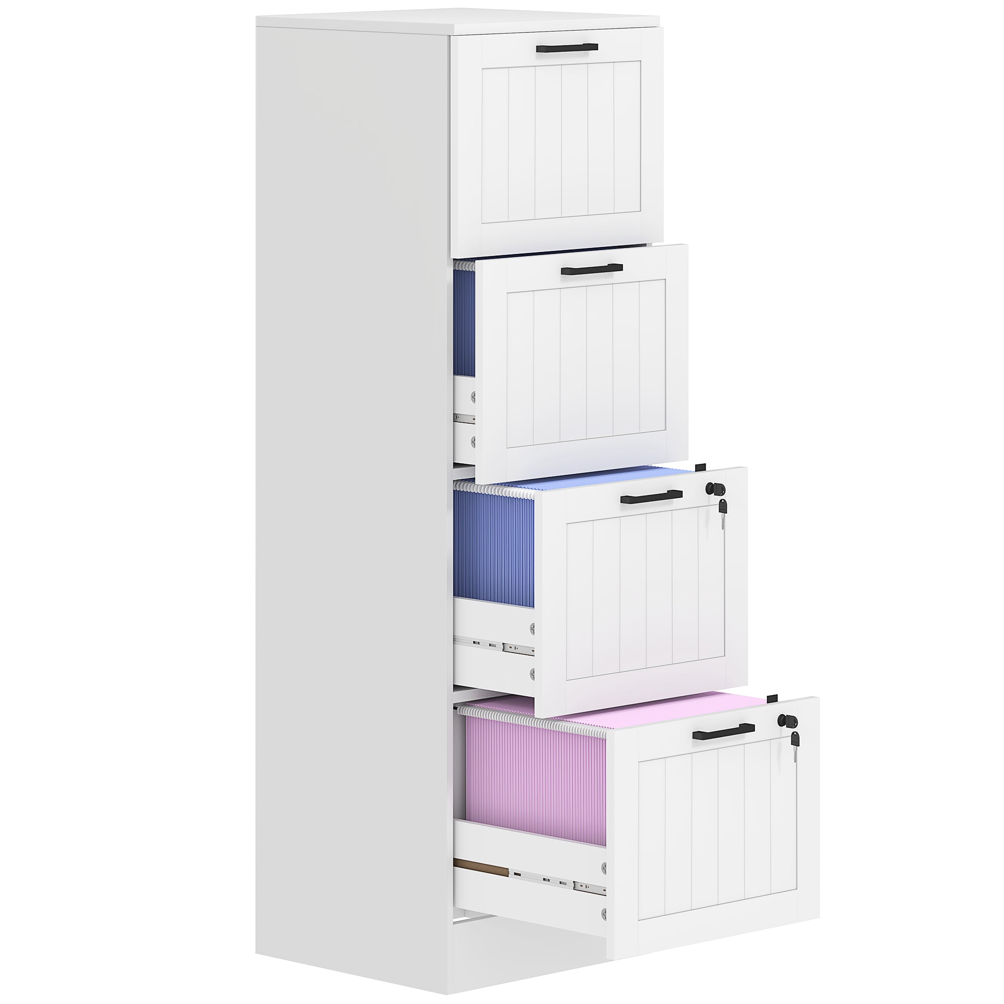 4 Drawer Filing Cabinet with Lock, Office Storage Cabinet with Adjustable Hanging Bars for A4 Letter Size Files, White Office Cabinets & Cupboards at Gallery Canada