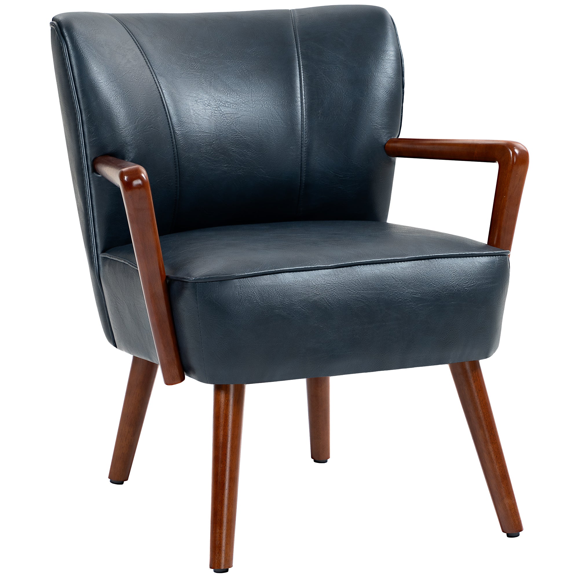 Accent Chair, Modern Armchair, Faux Leather Upholstered Living Room Chair with Wood Legs and Wide Padded Seat, Blue Accent Chairs   at Gallery Canada