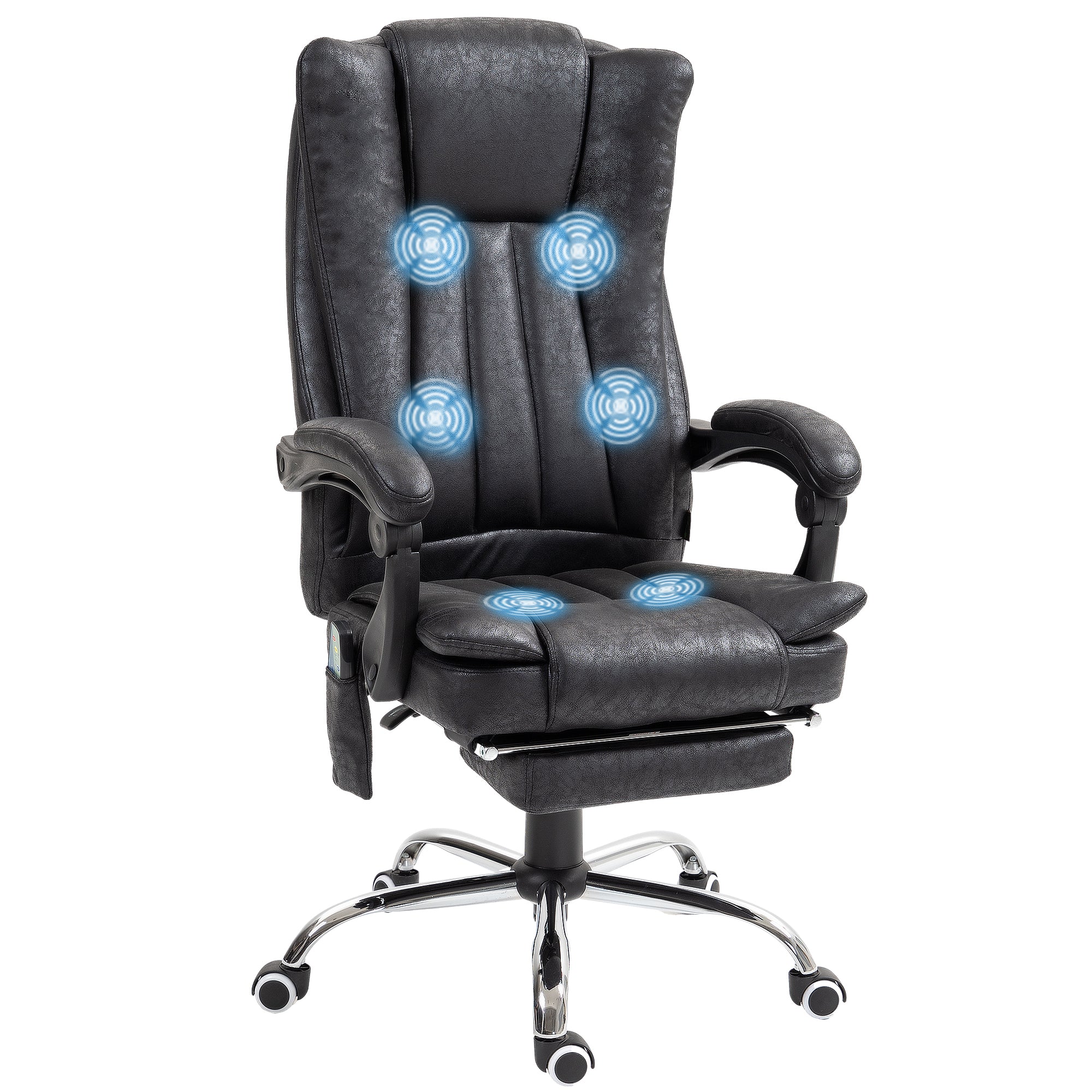 Office Chair 6-point Vibration Massage Chair Micro Fiber Recliner with Retractable Footrest Black Massage Chairs   at Gallery Canada