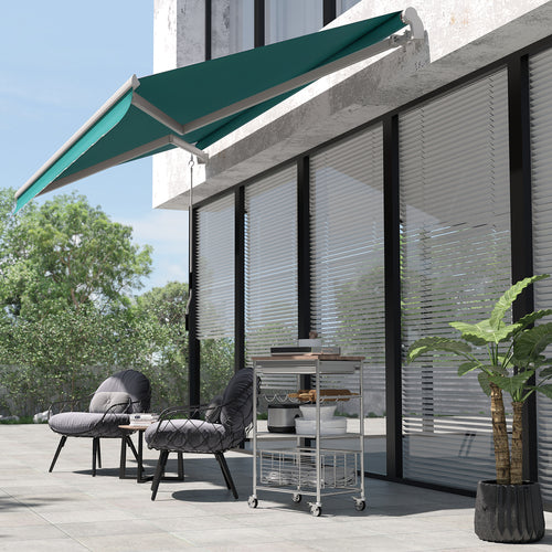 13' x 8' Manual Retractable Patio Awning Sun Shade Outdoor Deck Window Door Canopy Shelter Aluminum Frame Dark Green
