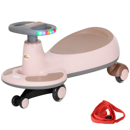 Kids Wiggle Car w/ Parent Traction Rope, Music, Light, Pink Riding & Rocking Toys   at Gallery Canada