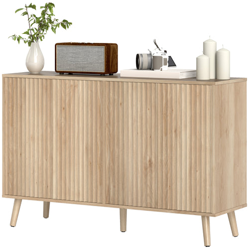 Buffet Cabinet with Storage Modern Fluted Sideboard with Adjustable Shelves Wood Legs for Dining Room Living Room Oak