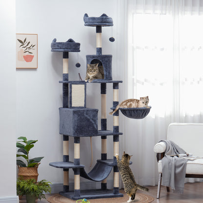 81" Large Cat Tree w/ Scratching Posts, Condos, Beds, Hammocks, Jumping Platforms, Toy Balls, Rope Cat Toy, Dark Grey Cat Towers   at Gallery Canada