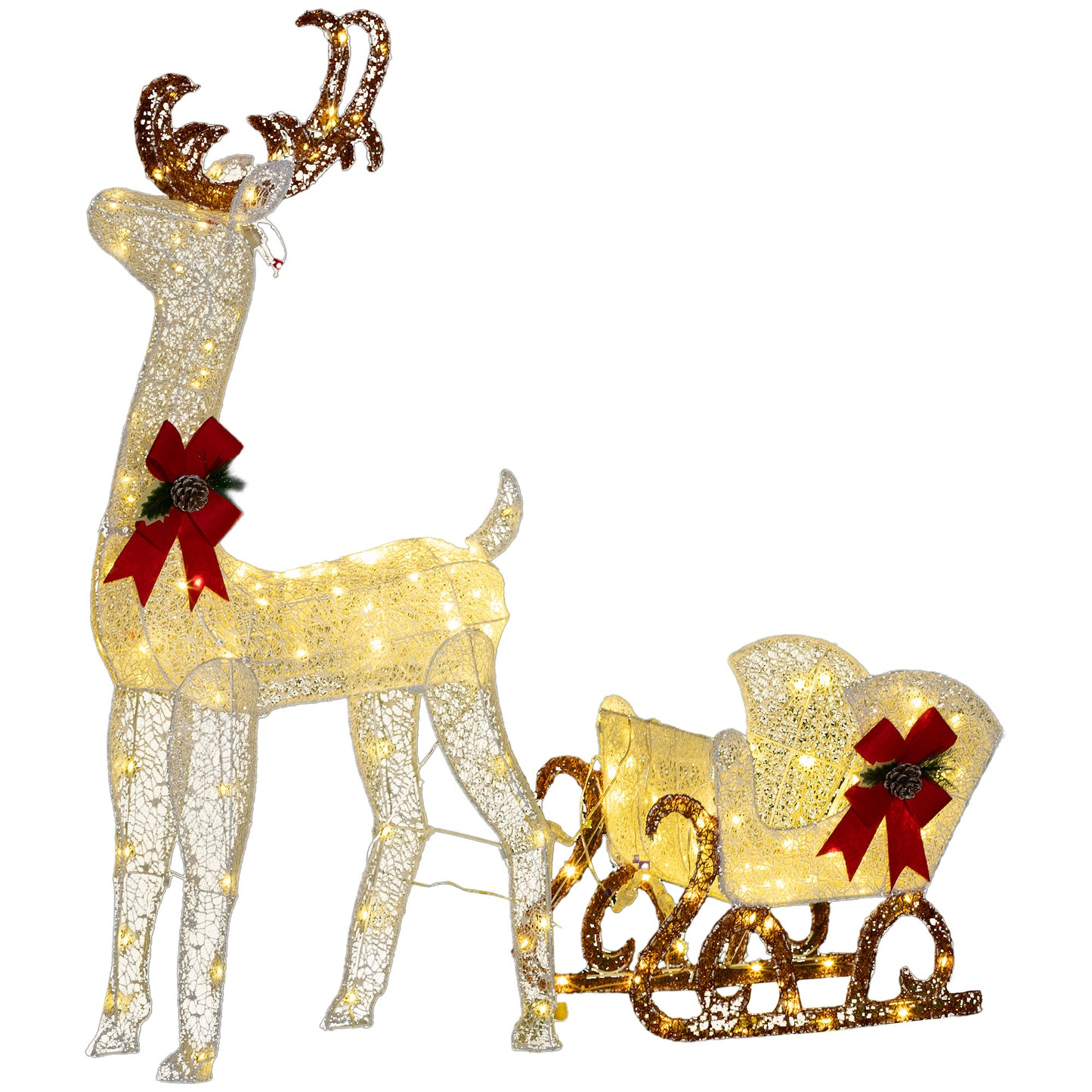 Outdoor Lighted Deer Xmas Decor, Light Up Reindeer Christmas Decoration w/ 170 LED Lights for Holiday, Garden, White Christmas Deer Lights   at Gallery Canada