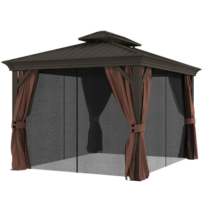 10' x 12' Outdoor Hardtop Gazebo with Galvanized Canopy &; Netting Sidewalls for Lawn, Backyard, Dark Brown Gazebos at Gallery Canada