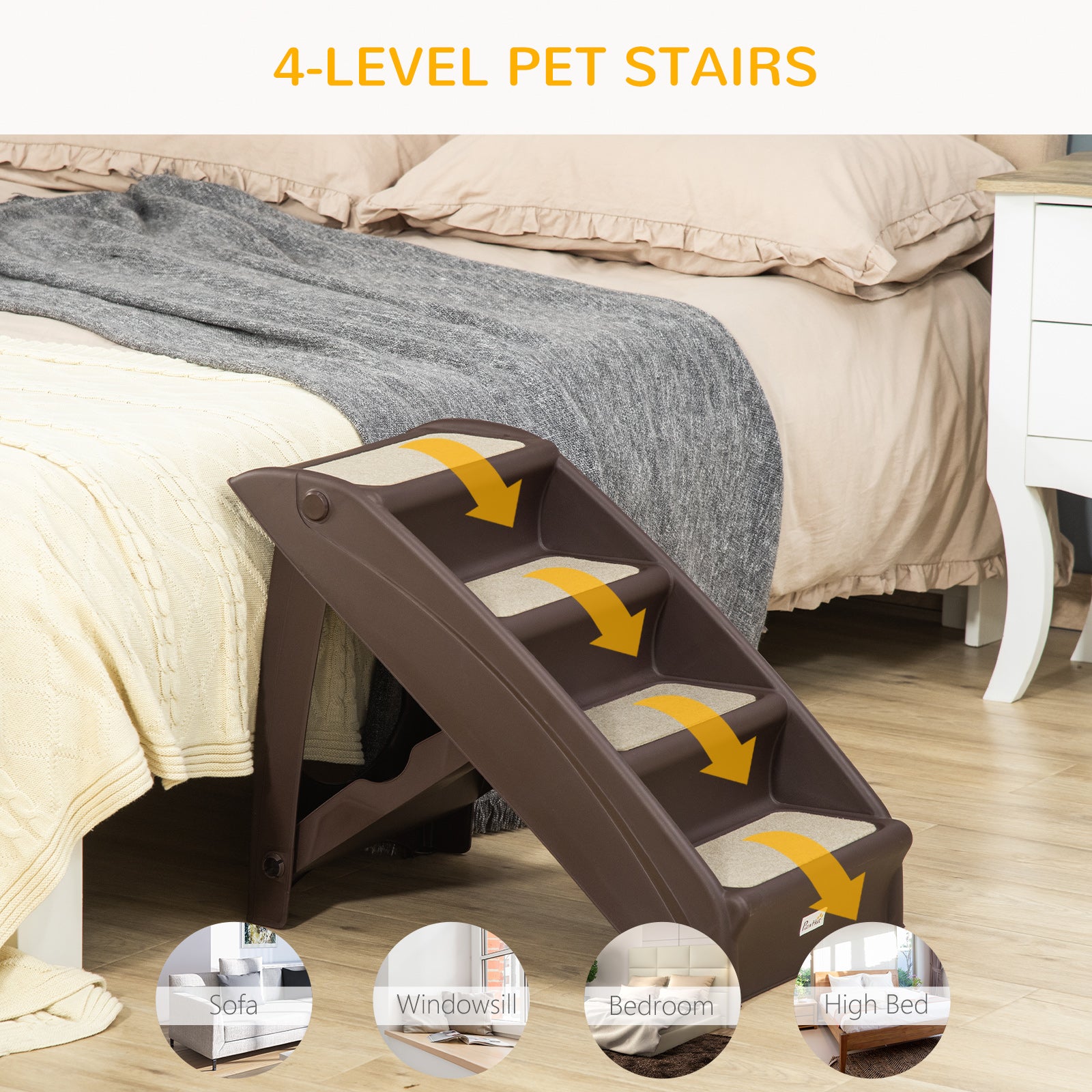 4-Level Portable Pet Stairs, Foldable Dog Ramp, Lightweight Cat Steps, with Nonslip Soft Mats, for High Bed, Sofa, Up to 44 lbs, Dark Brown Dog Stairs at Gallery Canada