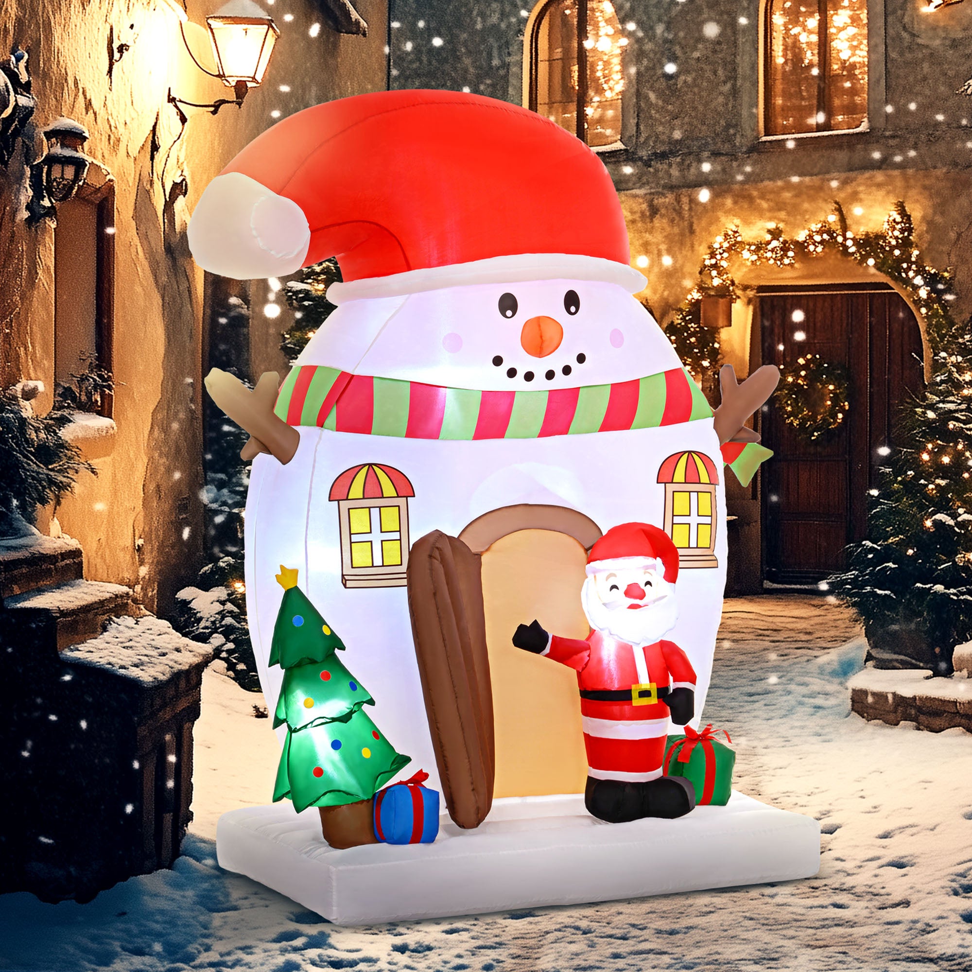 7.5FT Christmas Inflatable Decorations, Outdoor Xmas Blow Up Snowman House with Santa Claus, Built-in LED Lights Christmas Inflatables Multi Colour  at Gallery Canada