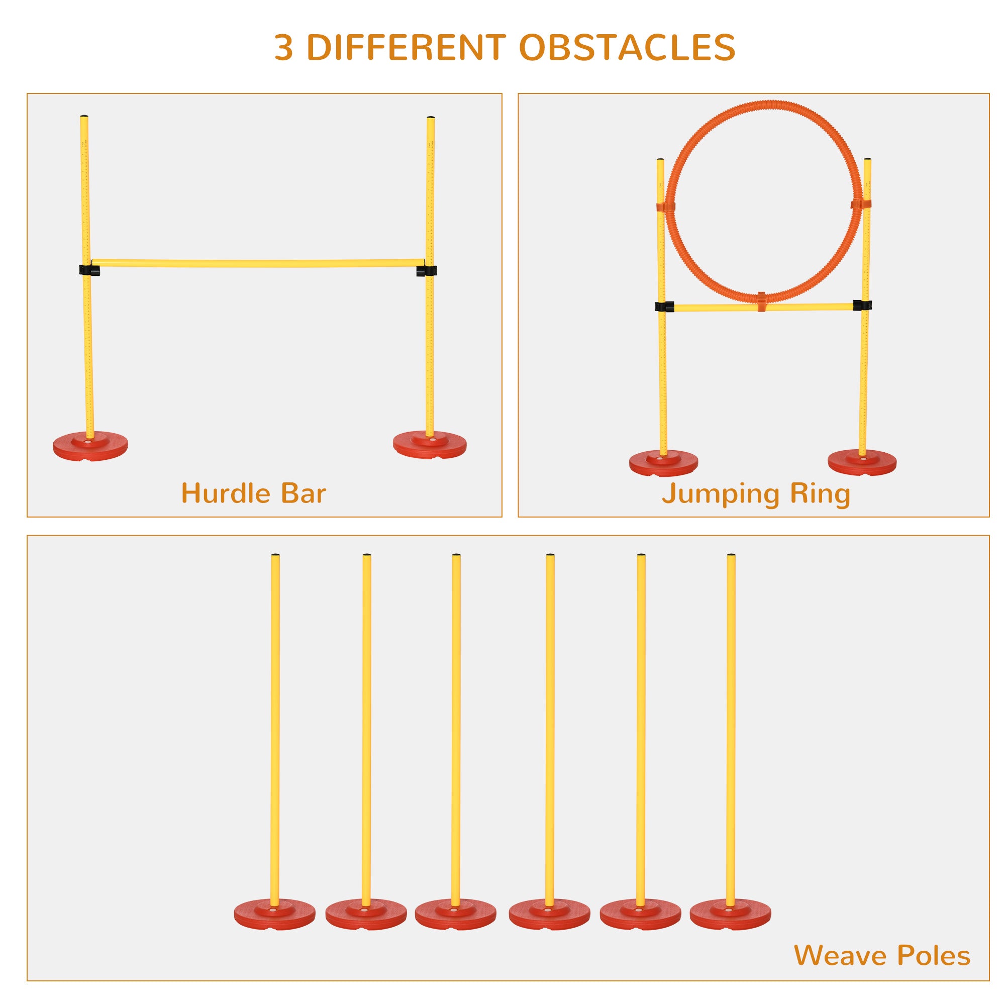 3PCs Portable Pet Agility Training Obstacle Set for Dogs w/ Adjustable Weave Pole, Jumping Ring, Adjustable High Jump Dog Agility Training Equipment at Gallery Canada