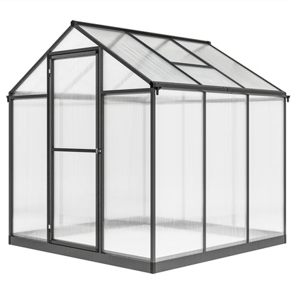 8' x 6' x 6.4' Walk-in Garden Greenhouse Polycarbonate Panels Plants Flower Growth Shed Cold Frame Outdoor Portable Warm House Aluminum Frame, Charcoal Grey Walk In Greenhouses   at Gallery Canada