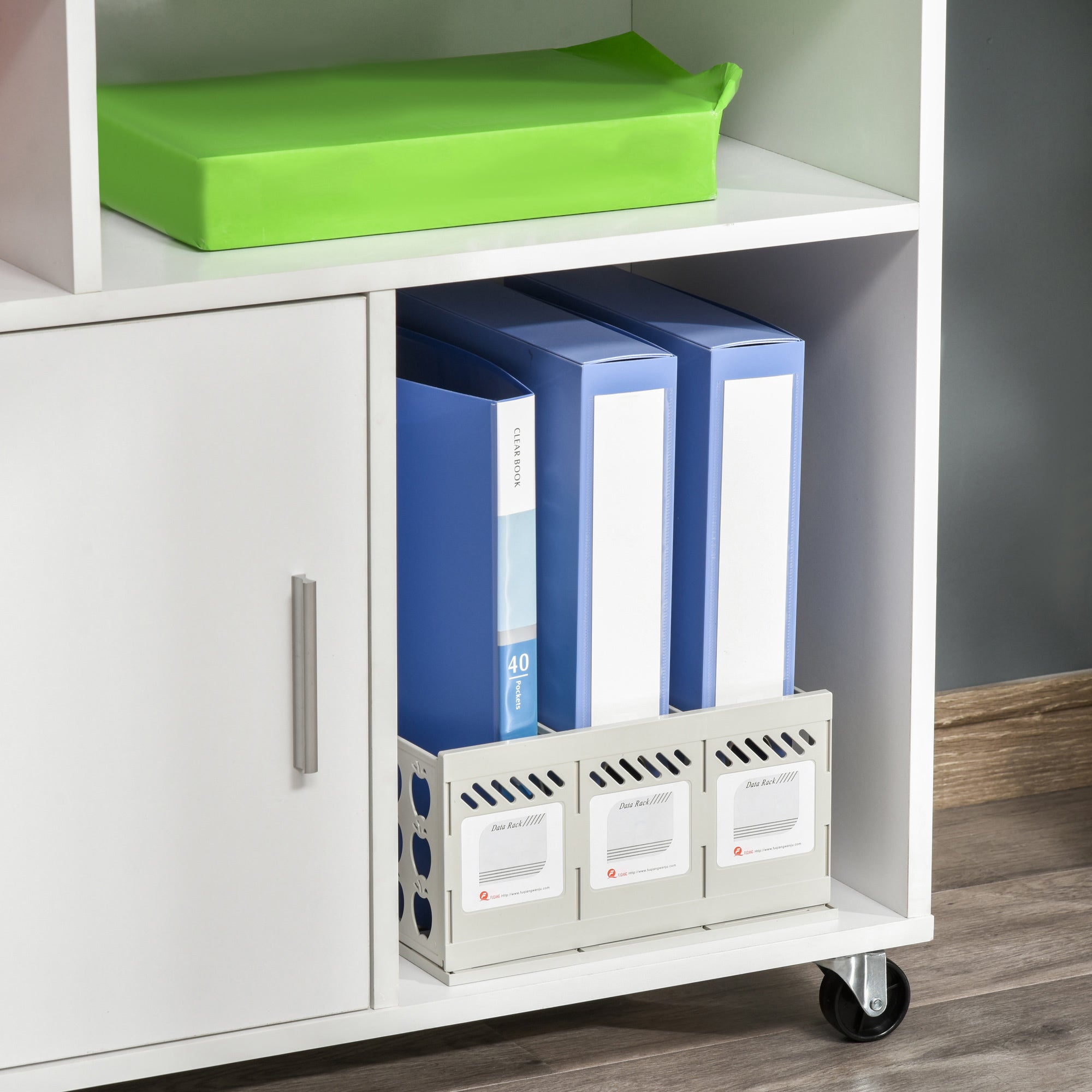 Lateral Filing Cabinet with Open Storage Shelf, Printer Stand Home Office Mobile File Cabinet with Wheels, Lockable Drawer, White Office Cabinets & Cupboards at Gallery Canada