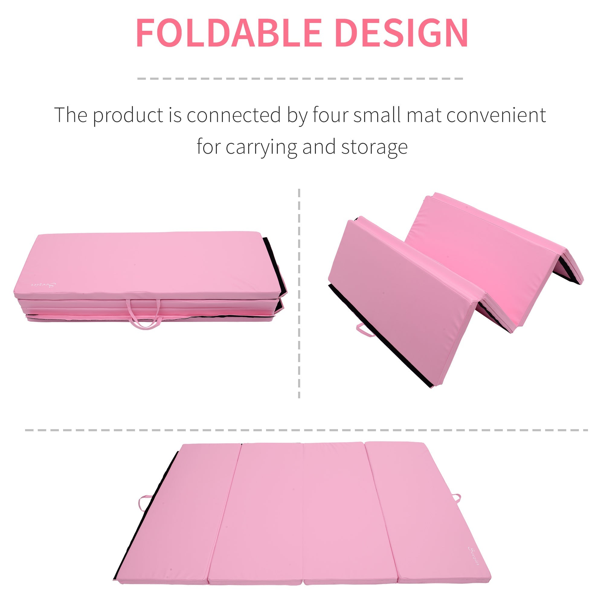 4'x6'x2'' Folding Gymnastics Tumbling Mat, Exercise Mat with Carrying Handles for Yoga, MMA, Martial Arts, Stretching, Core Workouts, Pink Gymnastics Mats   at Gallery Canada