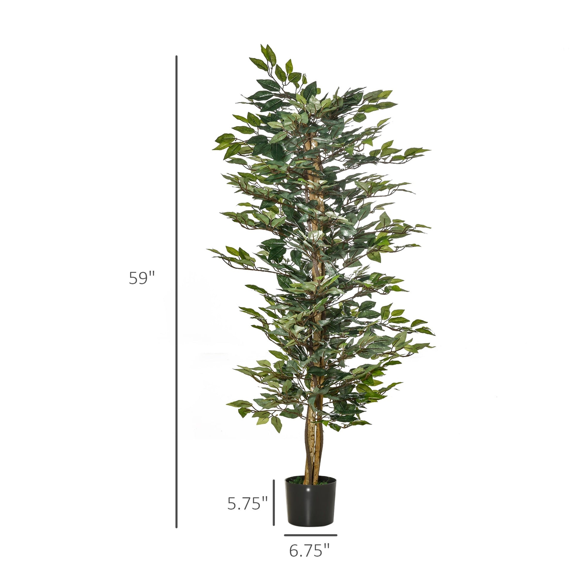 5FT Artificial Ficus Tree, Fake Tree with Leaves, Faux Plant in Nursery Pot for Indoor and Outdoor Decoration Artificial Trees Green  at Gallery Canada