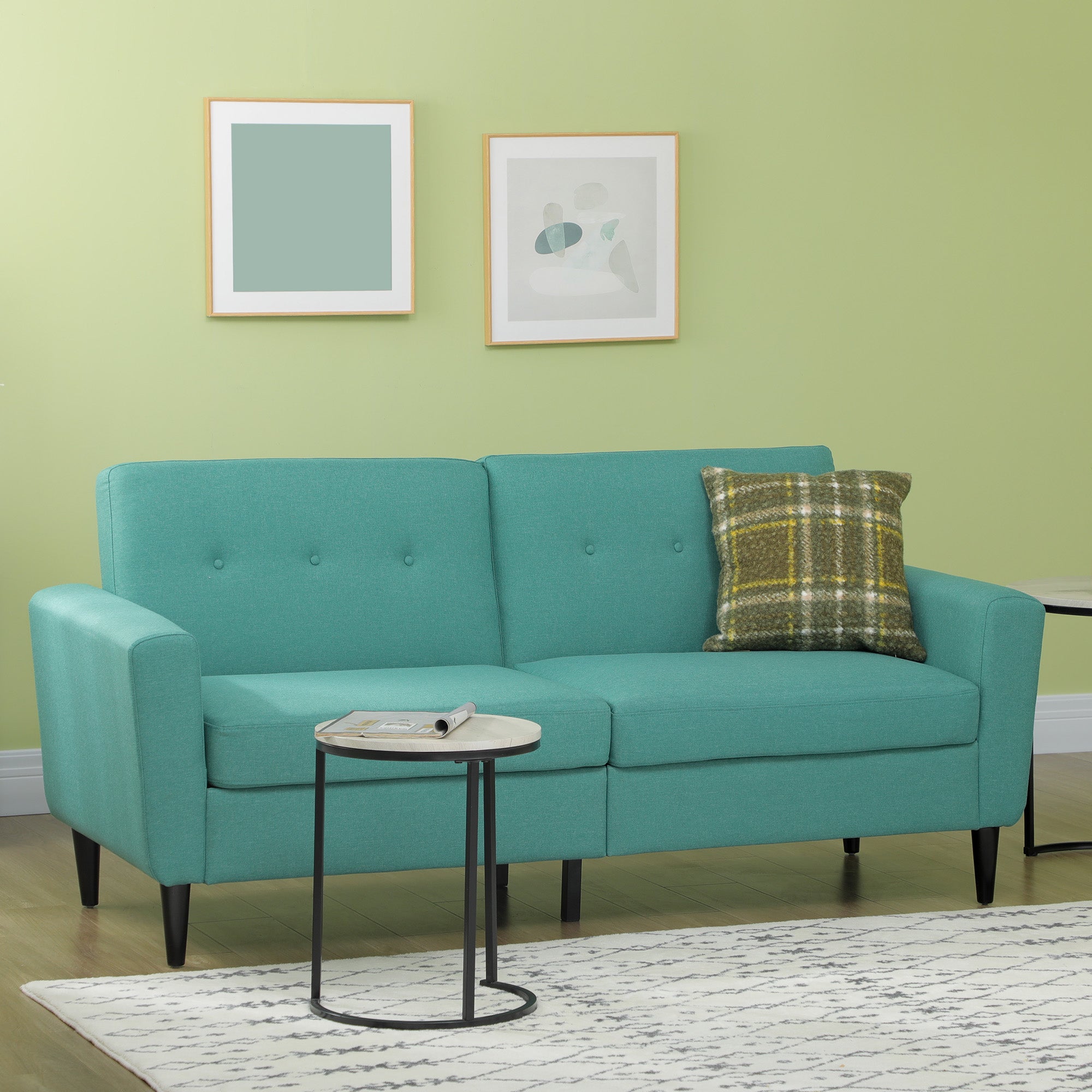 3 Seater Sofa, Upholstered Couch for Bedroom, Modern Sofa Settee with Padded Cushion, Button Tufting and Wood Legs for Living Room, Green 3-Seater Sofas   at Gallery Canada