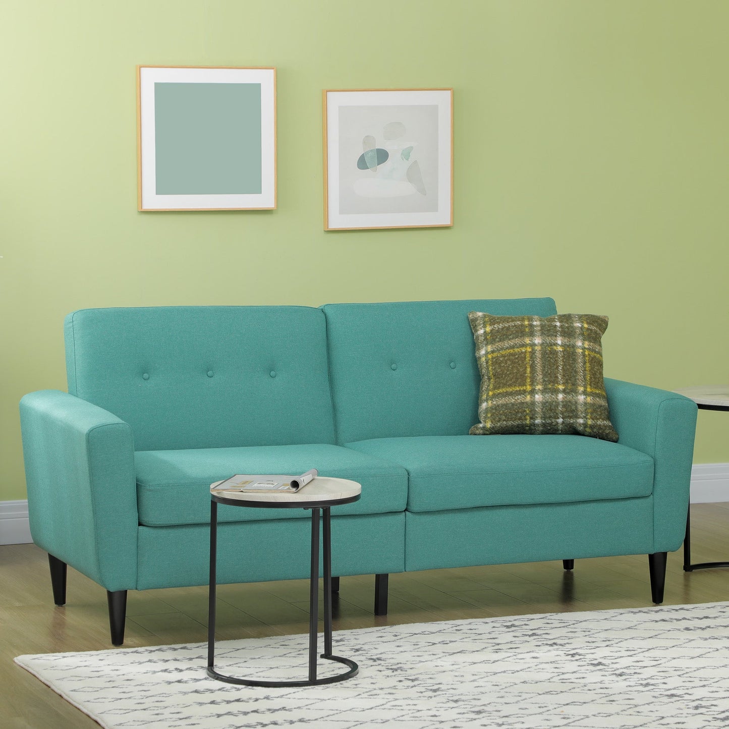 3 Seater Sofa, Upholstered Couch for Bedroom, Modern Sofa Settee with Padded Cushion, Button Tufting and Wood Legs for Living Room, Green 3-Seater Sofas   at Gallery Canada