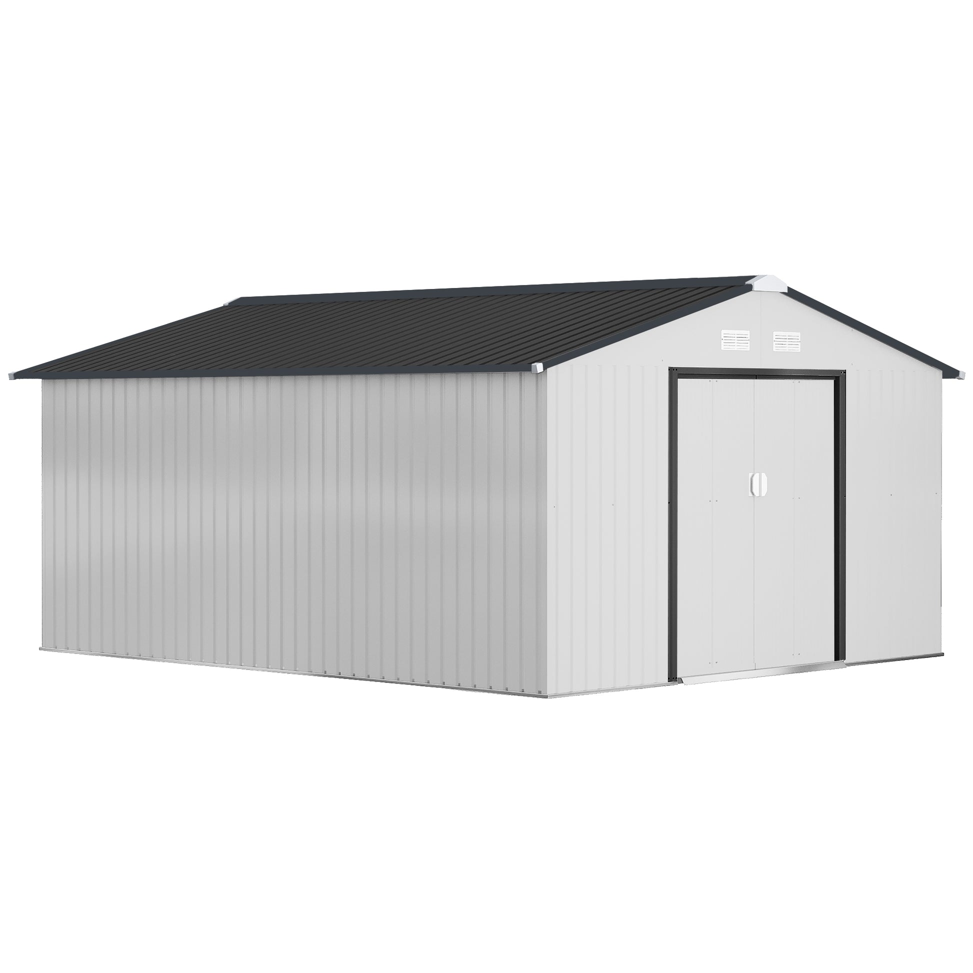 11' x 13' Garden Storage Shed w/ Foundation Kit Metal Tool Storage House w/ Double Doors White Sheds at Gallery Canada