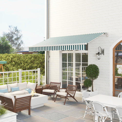 12' x 10' Manual Retractable Awning Outdoor Sunshade Shelter for Patio, Balcony, Yard, with Adjustable &; Versatile Design, Green and White