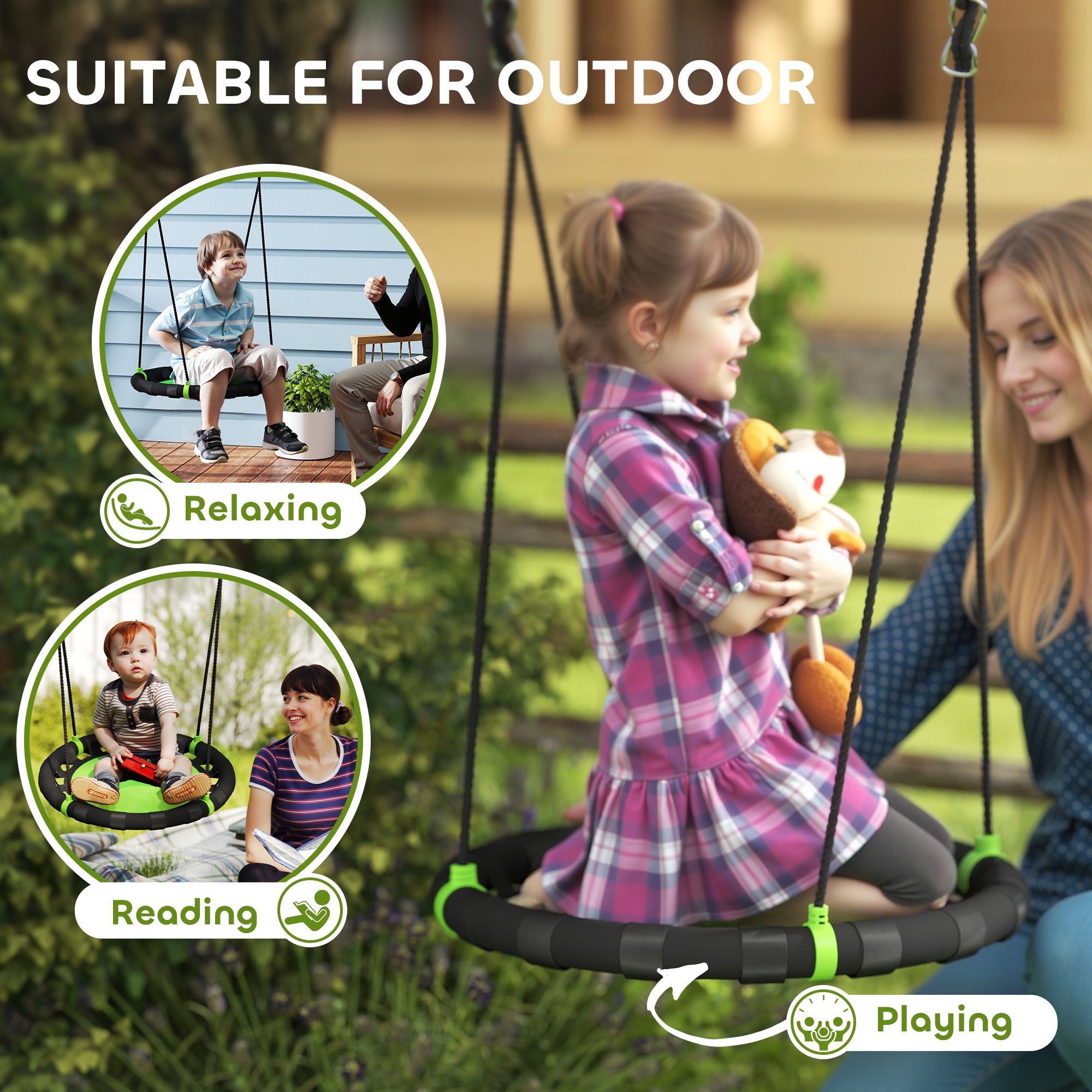 24 inch Saucer Tree Swing Set for Kids with Adjustable Hanging Ropes for Outdoor, Backyard, Green Gym Sets & Swings at Gallery Canada
