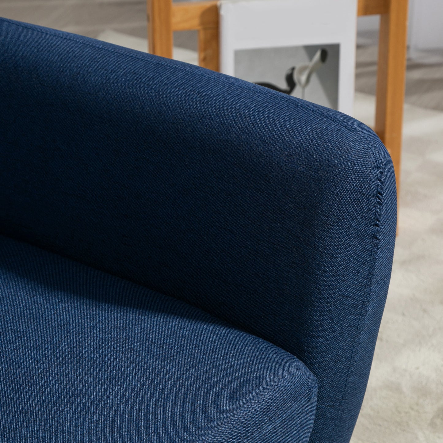 Linen Upholstery Armchair, Mid-Century Modern Accent Chair with Wood Frame and Thick Padding, Blue Accent Chairs   at Gallery Canada