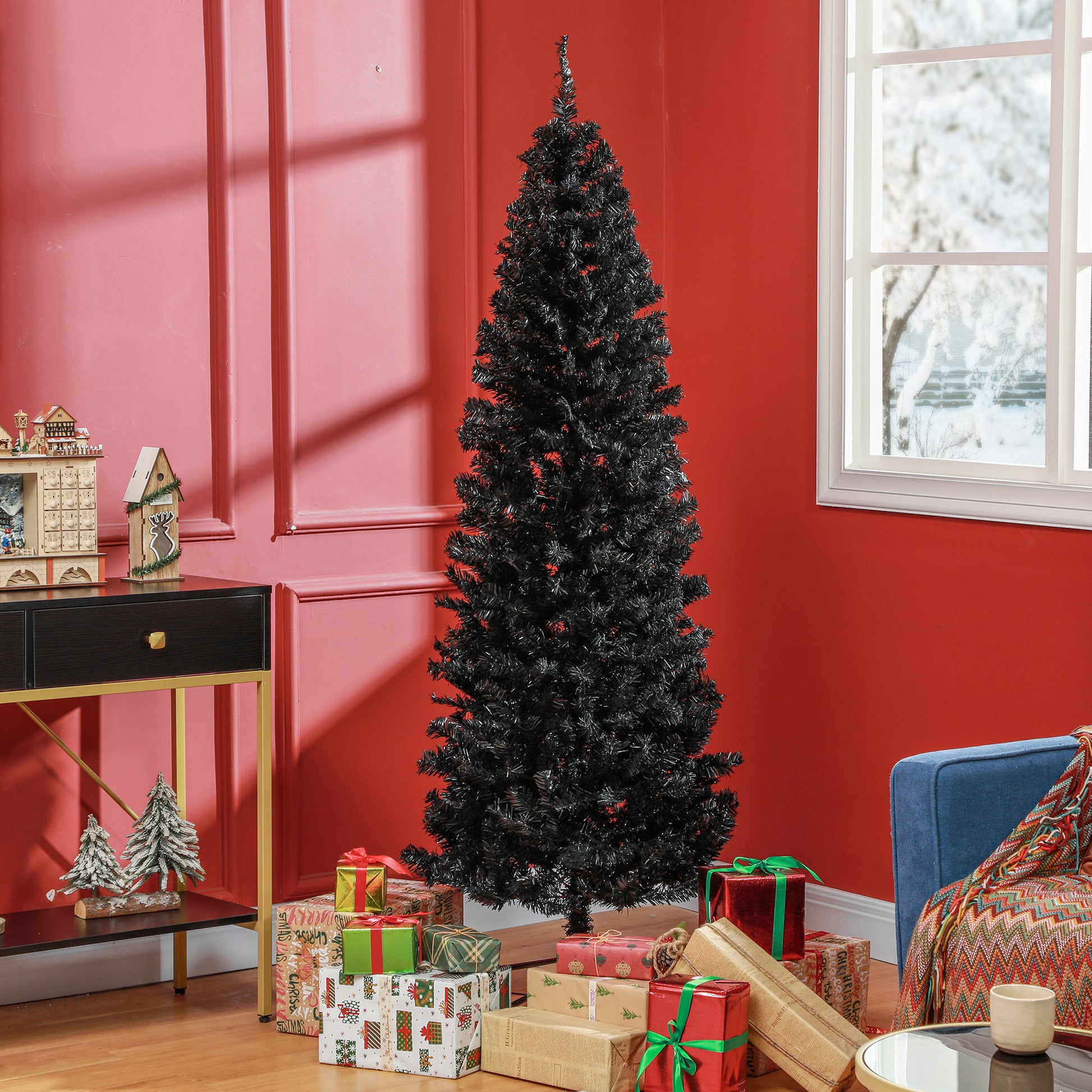 7FT Pencil Christmas Tree, Artificial Christmas Tree with Automatic Open for Home Party, Black Pencil Christmas Trees Black  at Gallery Canada