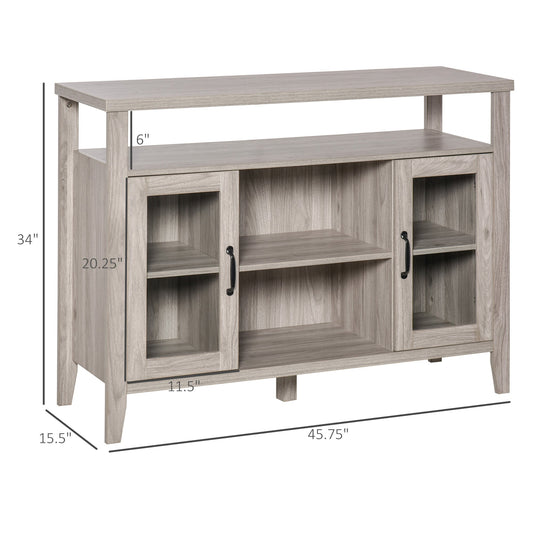 Rustic Style Sideboard Serving Buffet Storage Cabinet Cupboard with Glass Doors and Adjustable Shelves for Kitchen &; Dining Area, Grey Bar Cabinets Grey  at Gallery Canada