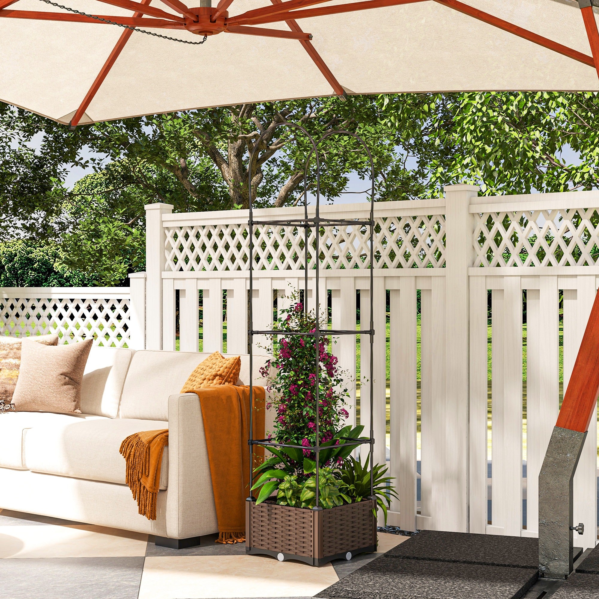 Raised Garden Bed with Trellis, Plastic Planter Box with Self-Watering Disk, Drainage Holes for Climbing Plants Elevated Garden Beds at Gallery Canada