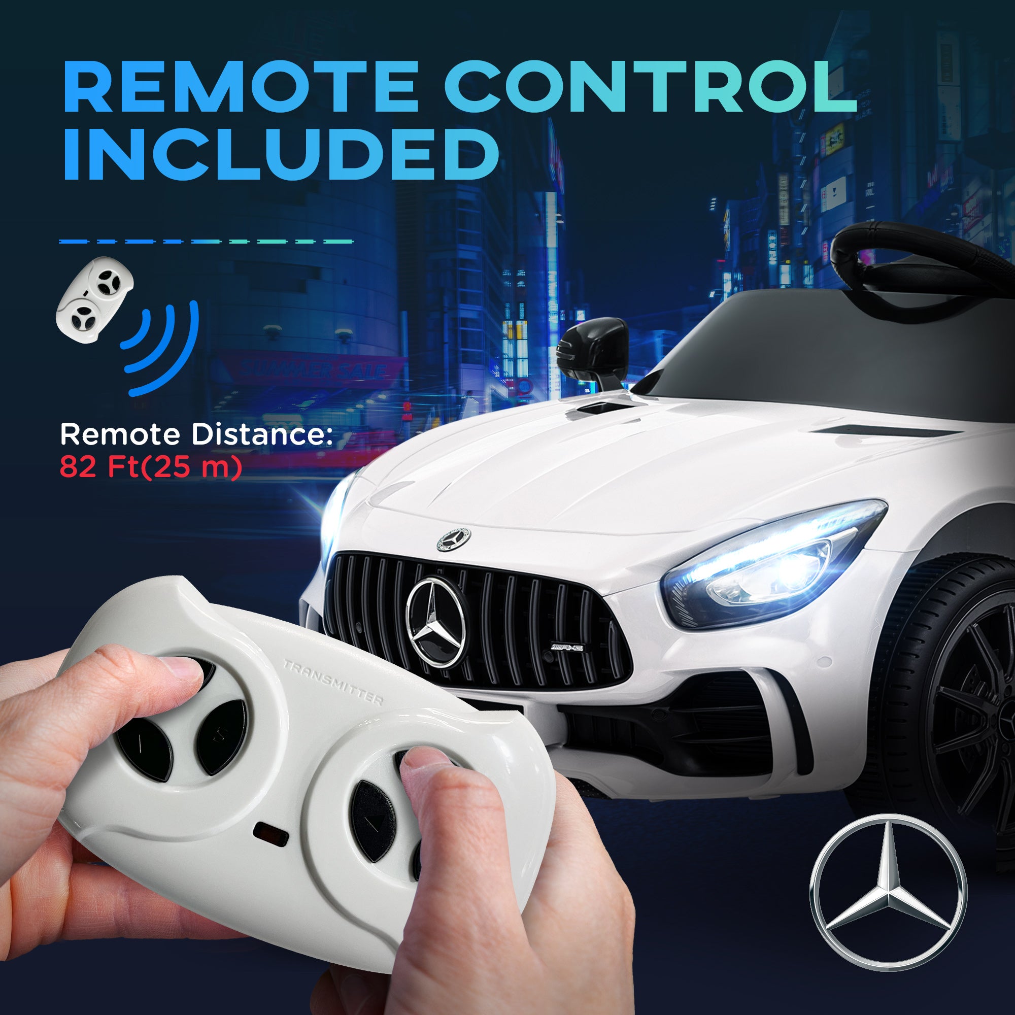 Mercedes-Benz AMG GTR Licensed 12V Battery Powered Kids Electric Car w/ Remote, Soft Start, Lights, Music Horn White Electric Toy Cars   at Gallery Canada