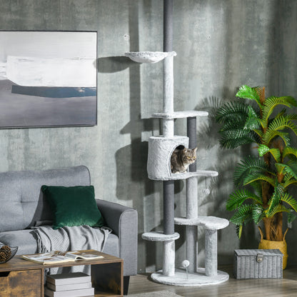 89"-100" Floor to Ceiling Cat Tree w/ Hammock, Scratching Posts, Condo, Perches, Toy Ball, Anti-tip Kit, Grey Floor to Ceiling Cat Trees   at Gallery Canada