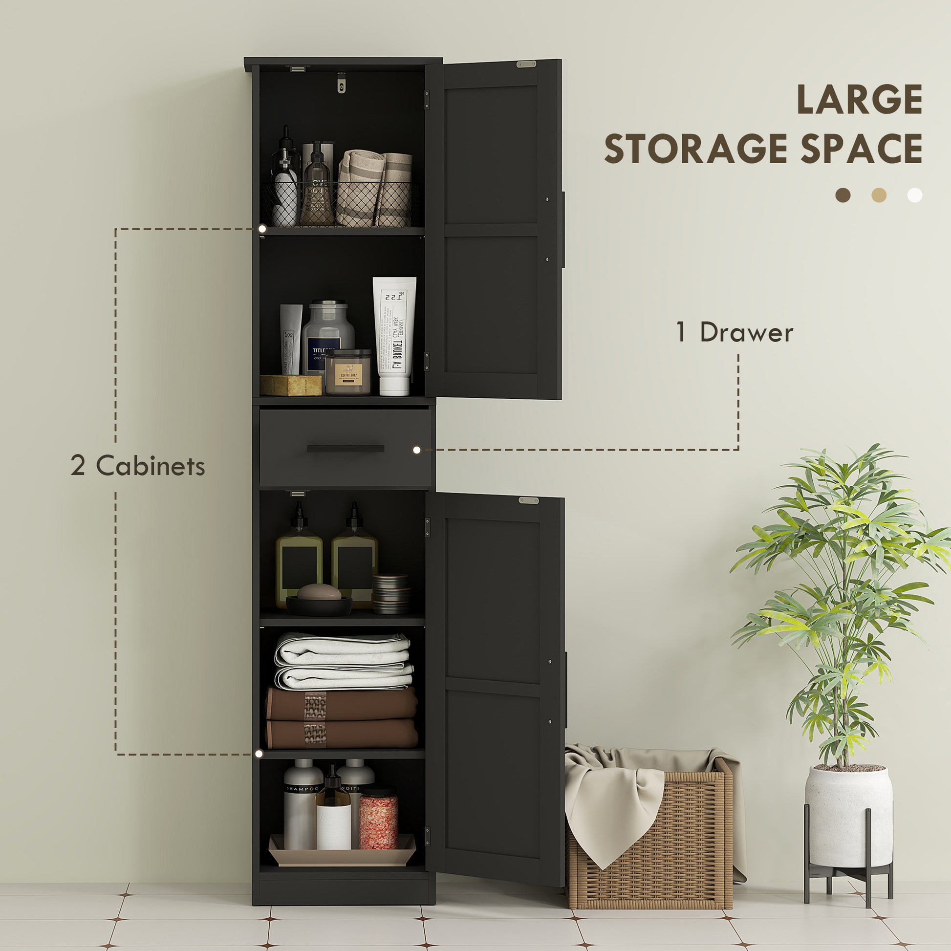 67" Tall Bathroom Cabinet, Narrow Bathroom Storage Cabinet with Drawer, Barn Doors and Adjustable Shelves, Black Bathroom Cabinets at Gallery Canada