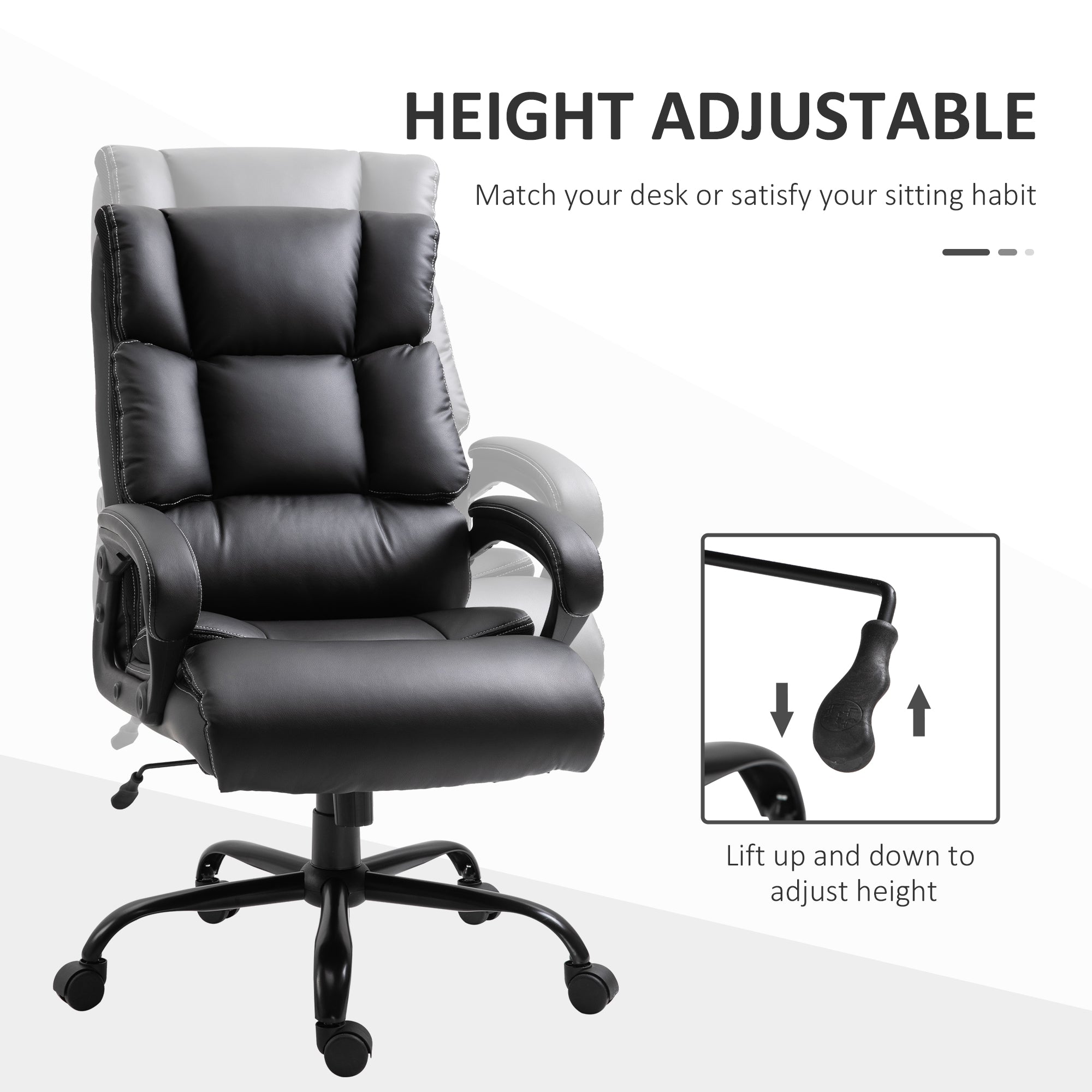 Ergonomic Heavy-Duty Office Chair with Adjustable Height, PU Leather, Rocker, 360° Swivel, 400lbs Capacity, Black Executive & Manager Chairs   at Gallery Canada