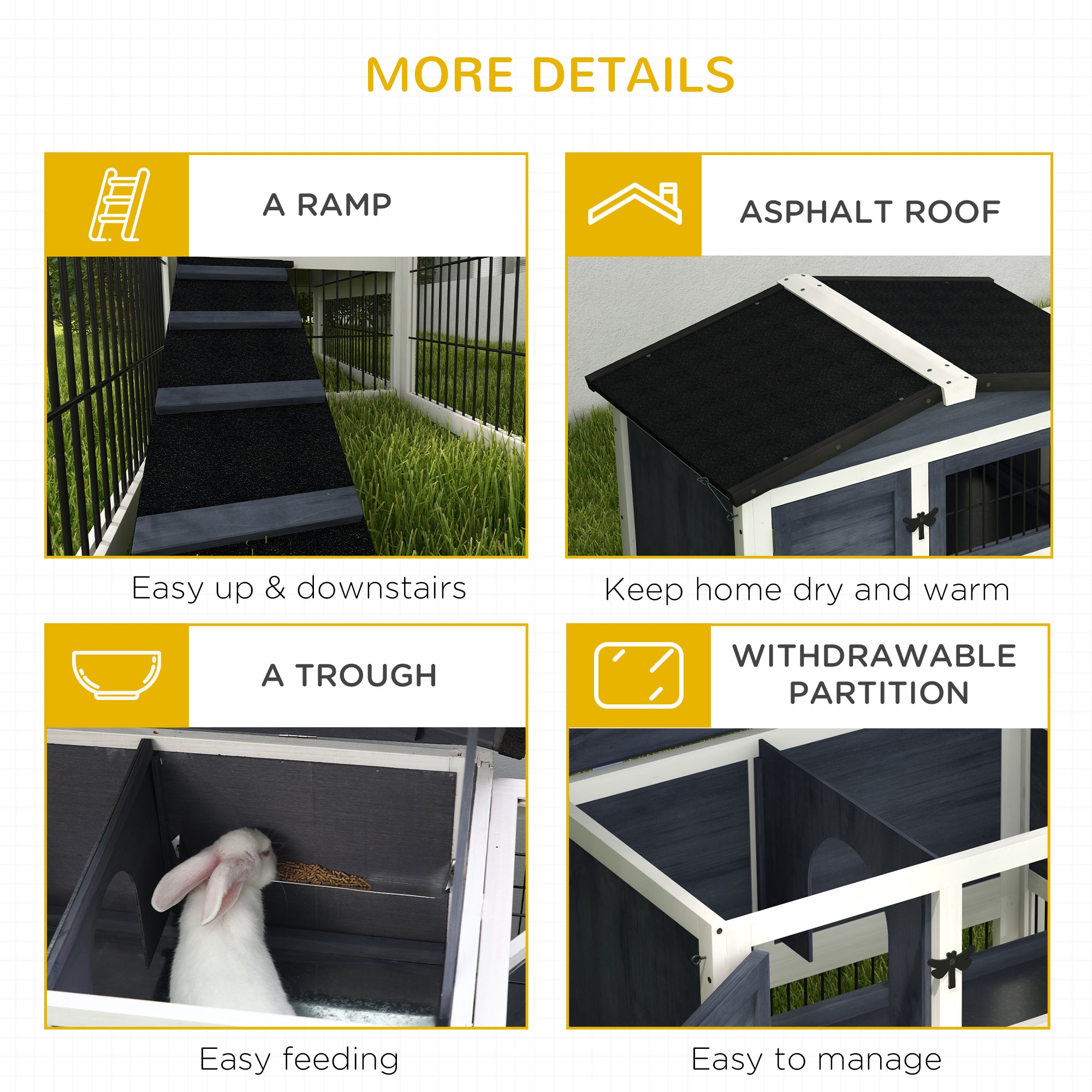 Wood Rabbit Hutch w/ Ramp, Openable Roof, Pull-out Tray, Dark Grey Rabbit Hutch   at Gallery Canada