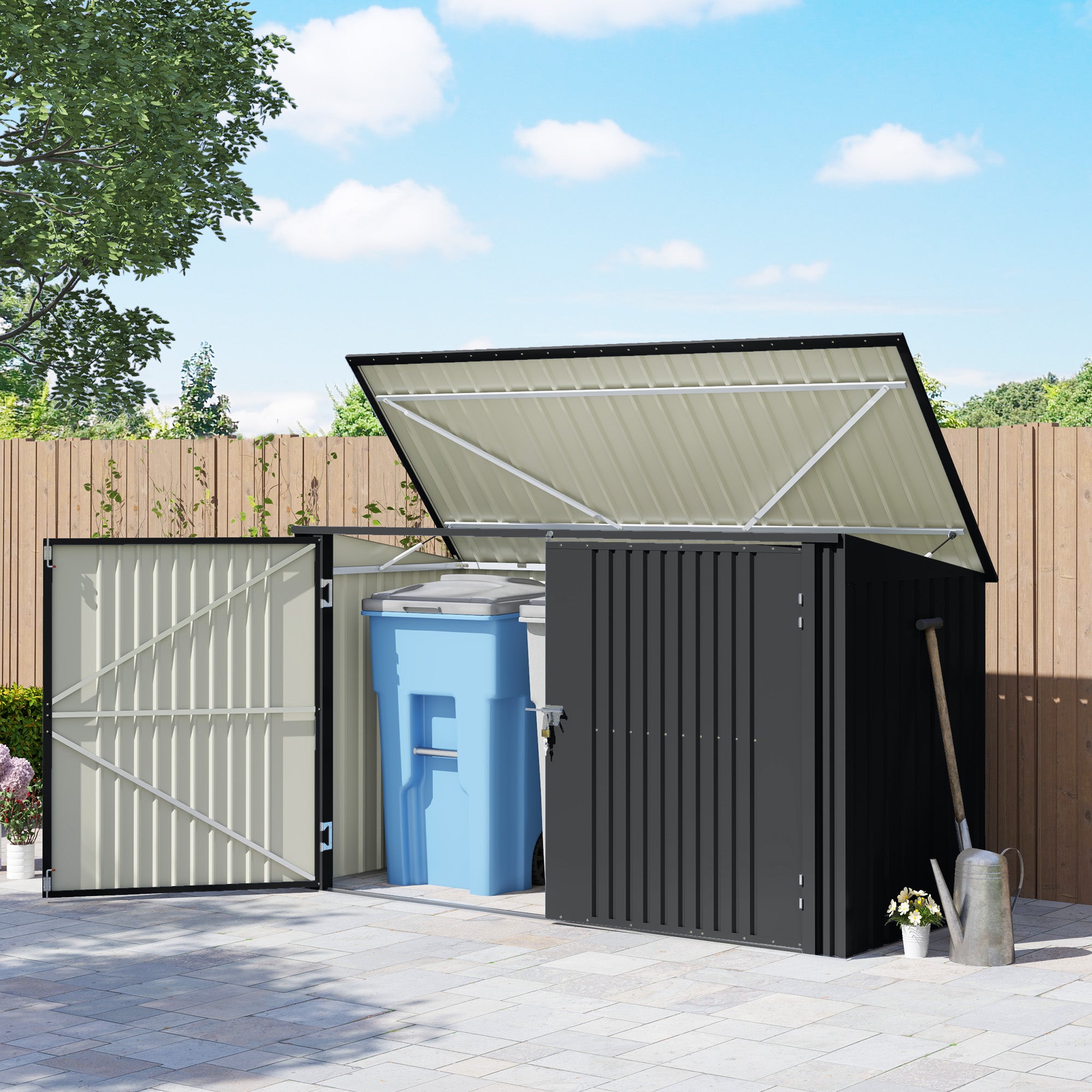 7.6 x 3.4ft Outdoor Storage Shed, Triple Garbage Bin Shed Organizer with Lockable Double Doors and Openable Lid Sheds at Gallery Canada