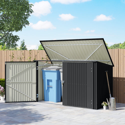 7.6 x 3.4ft Outdoor Storage Shed, Triple Garbage Bin Shed Organizer with Lockable Double Doors and Openable Lid