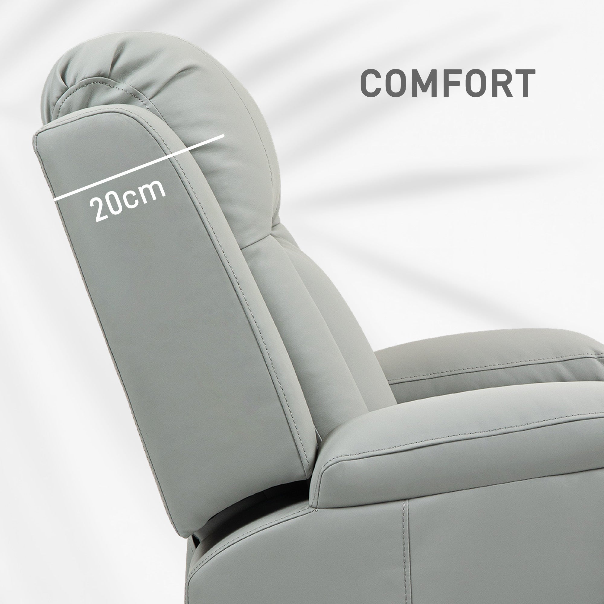 Recliner Chair with 8 Vibration, Overstuffed PU Leather Reclining Chair with Wide Seat, Cup Holders, Rocking, Light Grey Sofas & Reclining Chairs at Gallery Canada